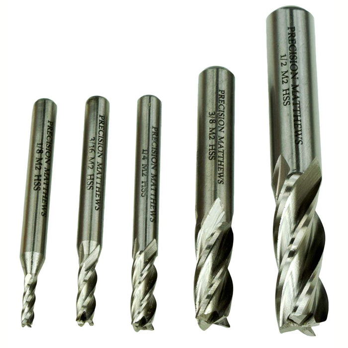 End Mill Set, 5 Piece, 4 Flute HSS